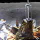 A section of the new 360-degree panorama, showing instruments on Chang’e 4 and a sizable pit on the lunar surface.